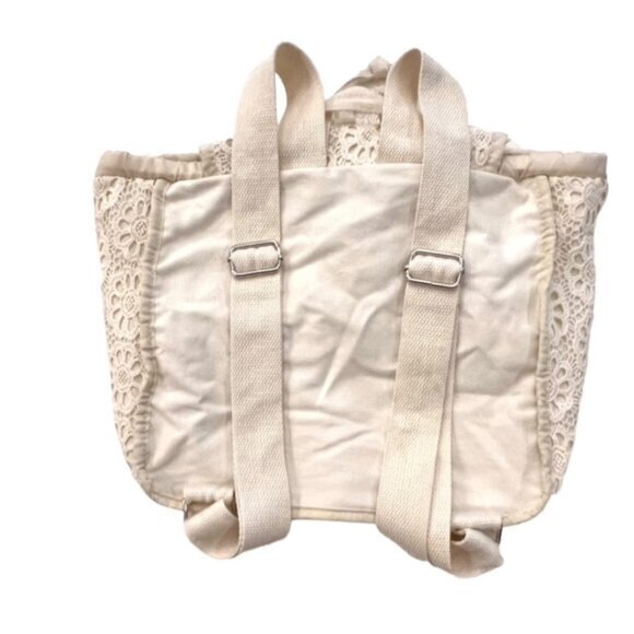 Art Class Ivory Crochet Backpack Lace Eyelet Over Canvas School Work Everyday - Picture 12 of 12